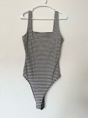 NWOT Black and White Striped Square Neck Bodysuit